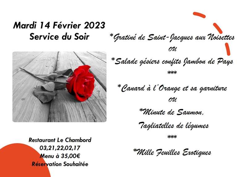 Menu Saint-Valentin  Le Chambord
